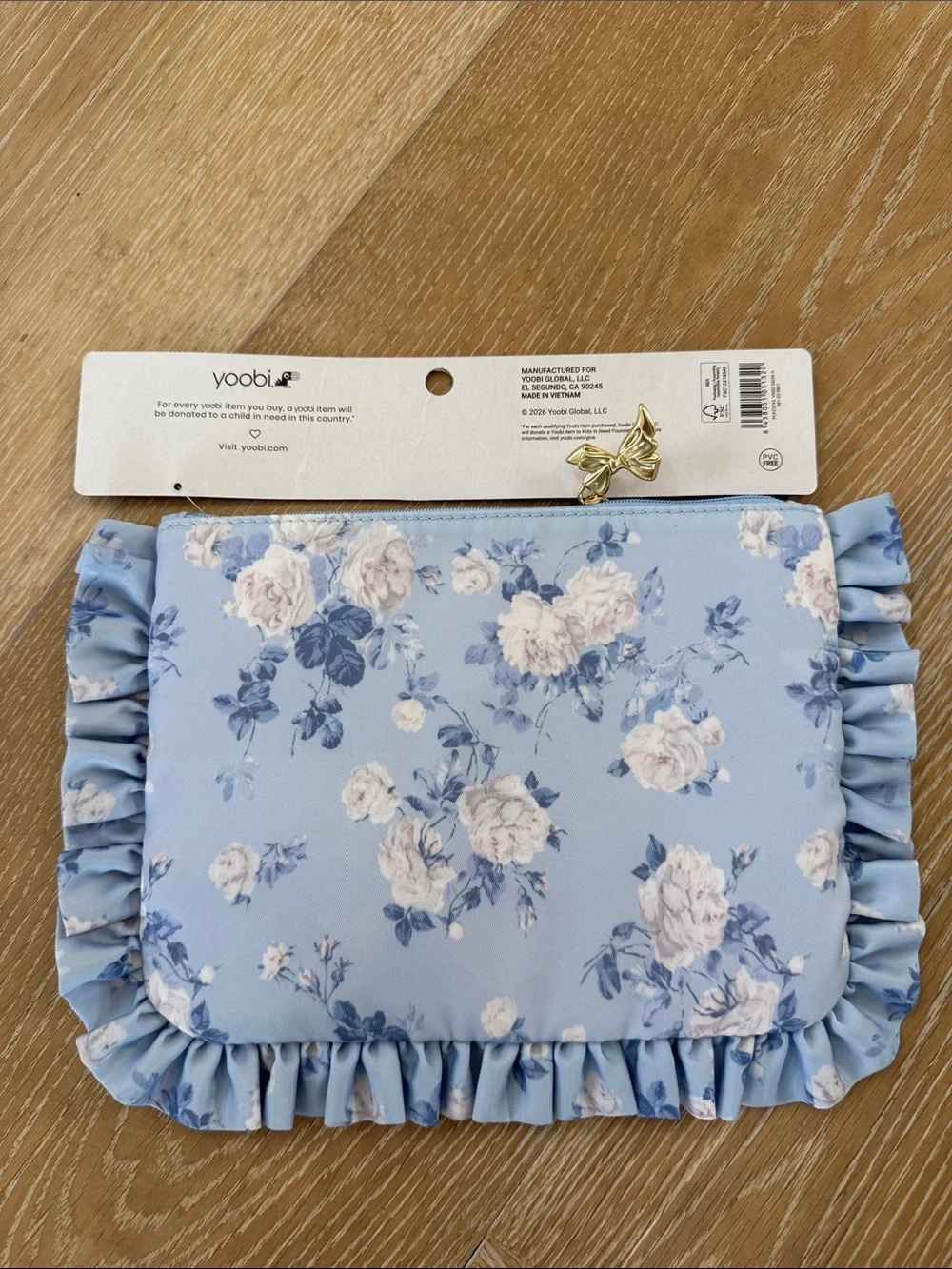 Love Shack Fancy Pencil Case Accessory Pouch Ruffle Floral Blue Zip Bag NEW